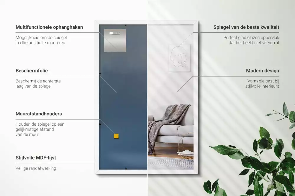 Rechthoekige spiegel wit decoratief met witte lijst