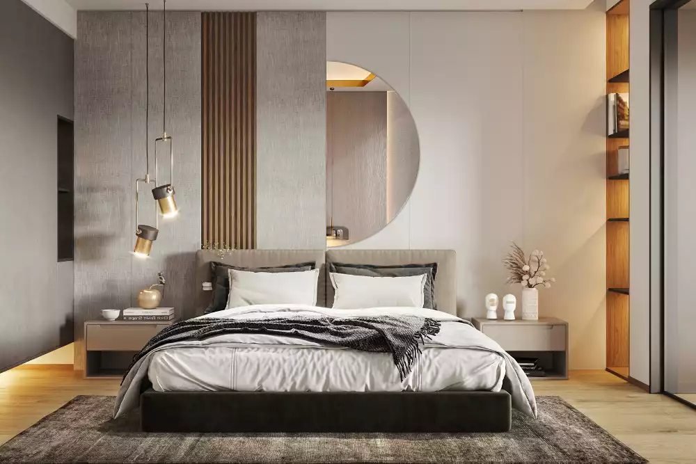 Halfronde spiegel hangend zonder lijst