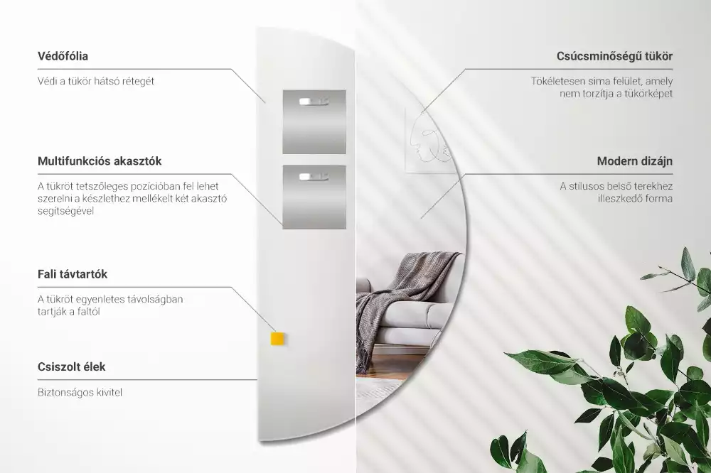 Halfronde spiegel hangend zonder lijst