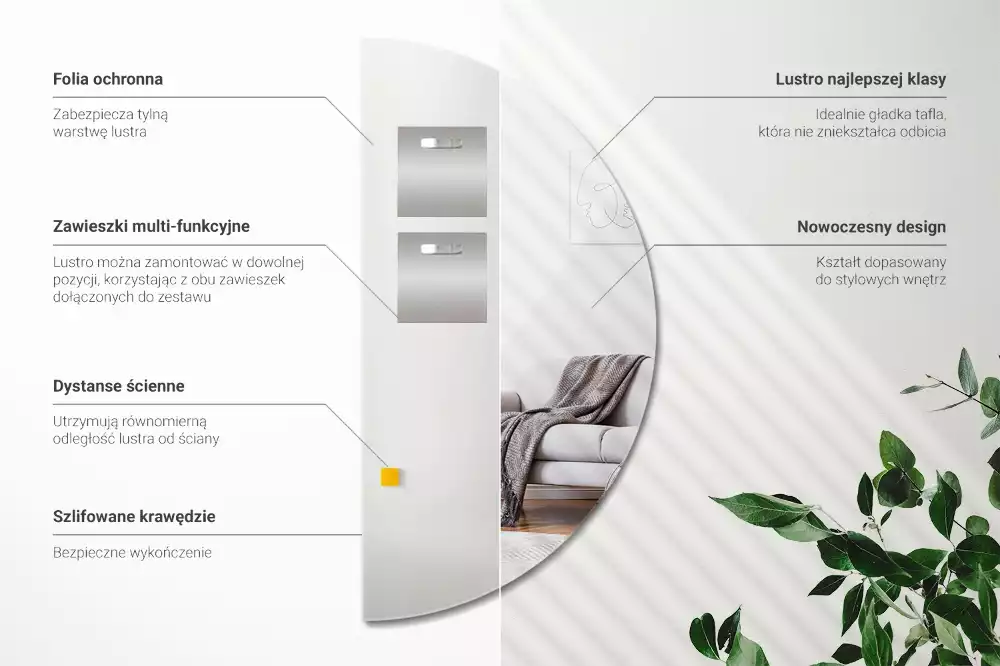 Halfronde spiegel hangend zonder lijst