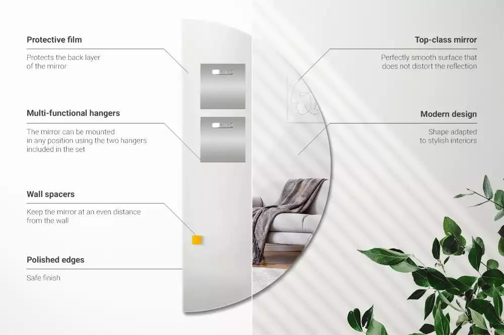 Halfronde spiegel hangend zonder lijst