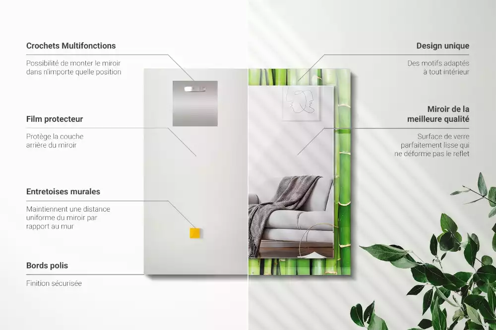 Bedrukte rechthoekige spiegel Groene bamboestengels