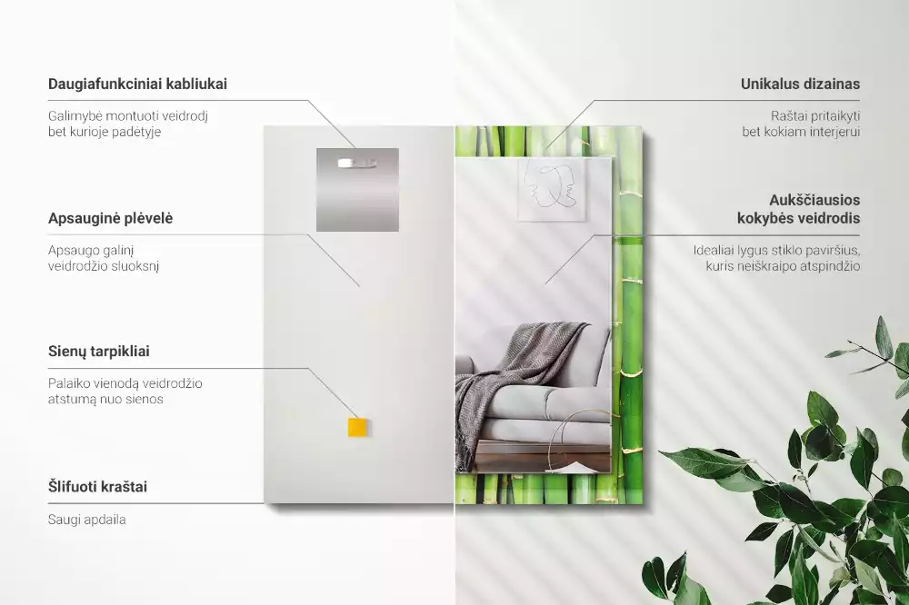 Bedrukte rechthoekige spiegel Groene bamboestengels