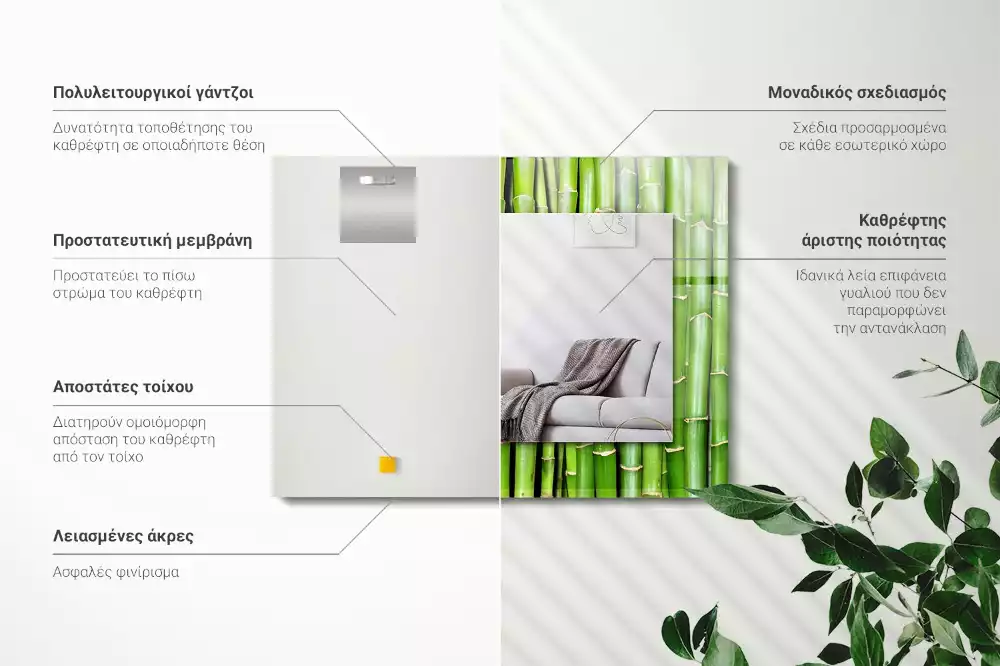 Bedrukte rechthoekige spiegel Groene bamboestengels