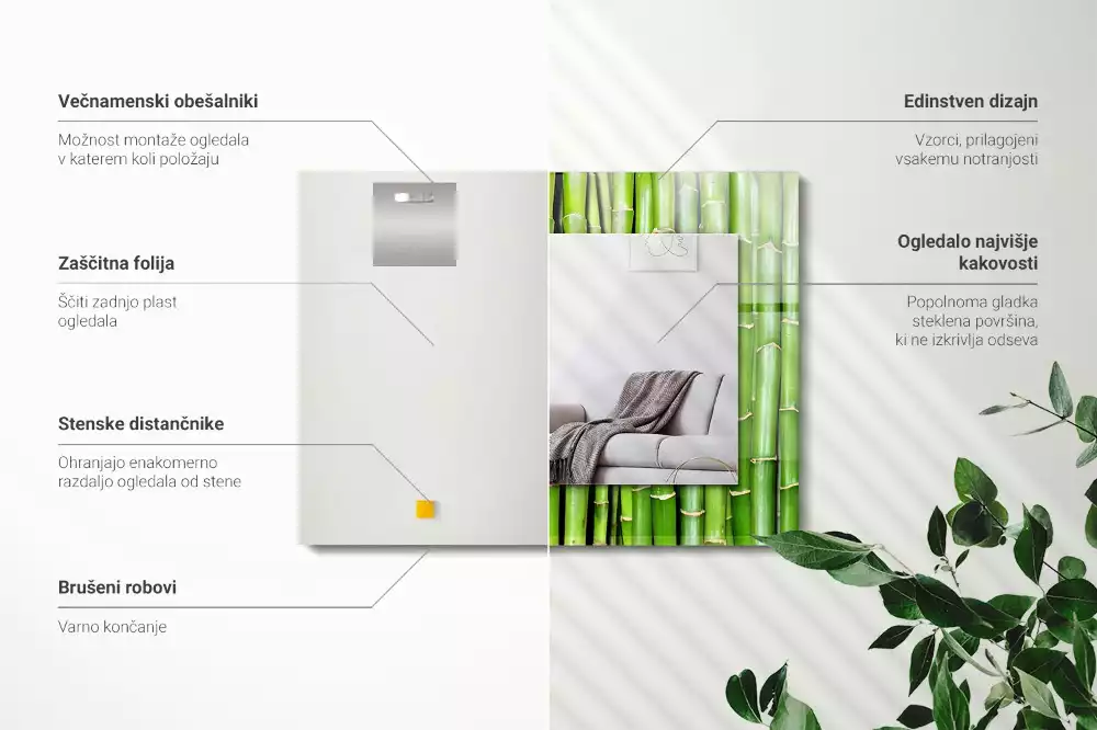 Bedrukte rechthoekige spiegel Groene bamboestengels