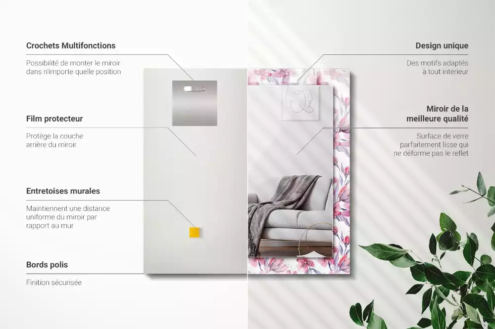 Bedrukte rechthoekige spiegel Bloemen aquarelpatroon