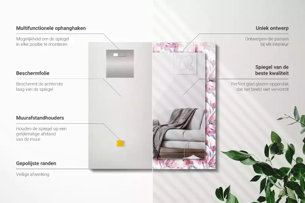 Bedrukte rechthoekige spiegel Bloemen aquarelpatroon