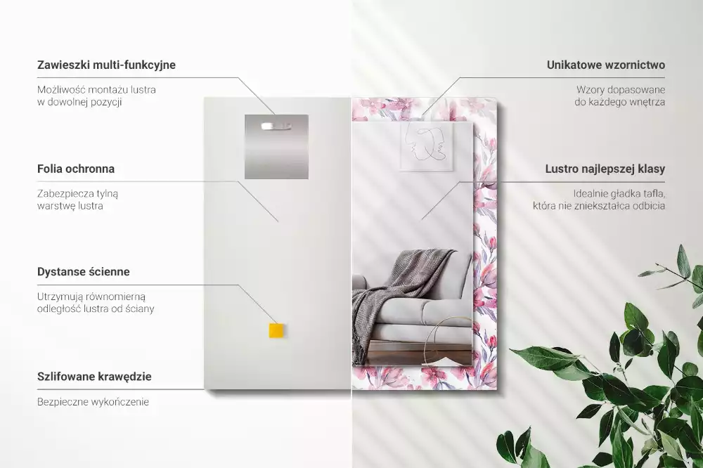 Bedrukte rechthoekige spiegel Bloemen aquarelpatroon