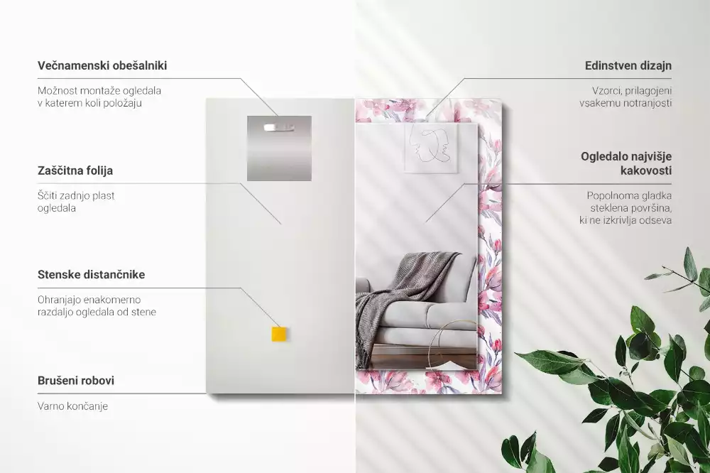 Bedrukte rechthoekige spiegel Bloemen aquarelpatroon