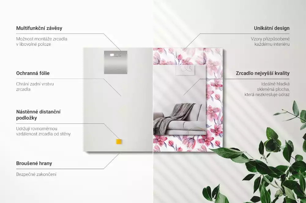 Bedrukte rechthoekige spiegel Bloemen aquarelpatroon