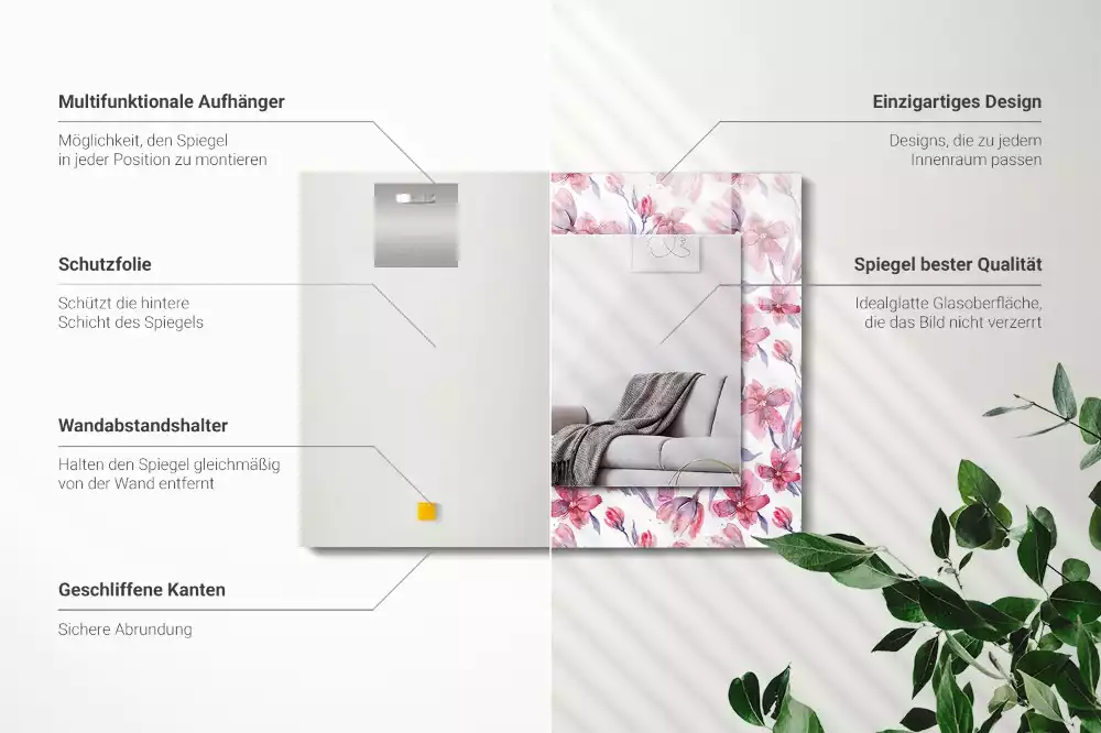 Bedrukte rechthoekige spiegel Bloemen aquarelpatroon