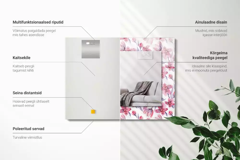 Bedrukte rechthoekige spiegel Bloemen aquarelpatroon