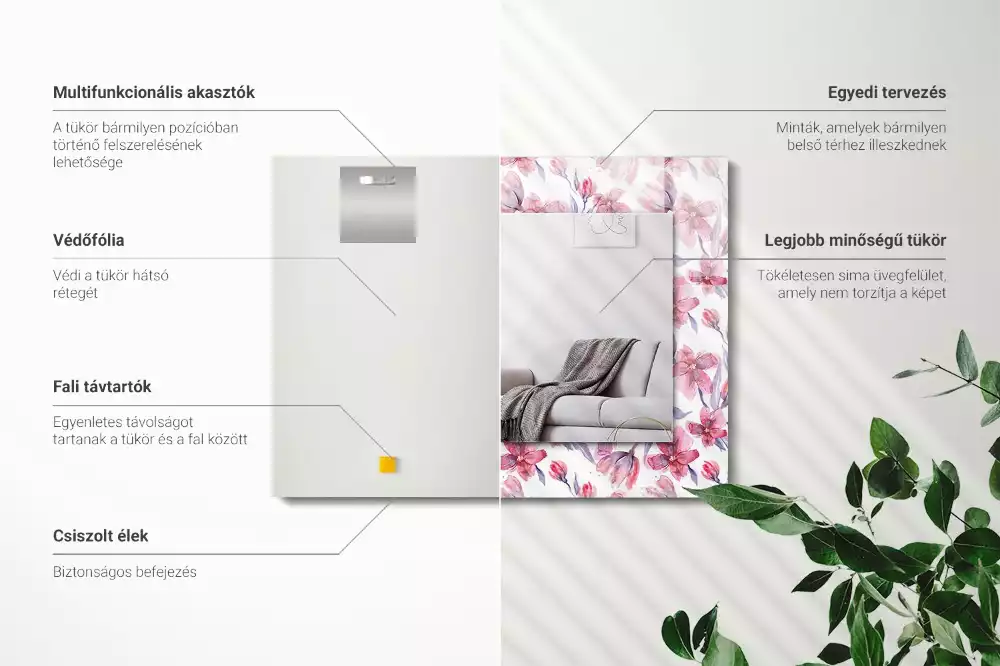 Bedrukte rechthoekige spiegel Bloemen aquarelpatroon