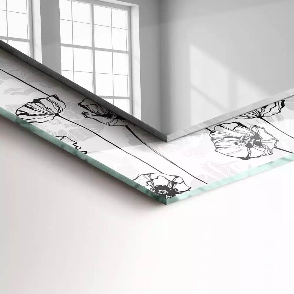 Rechthoekige spiegel met bedrukte lijst Bloemenpatroon monochroom