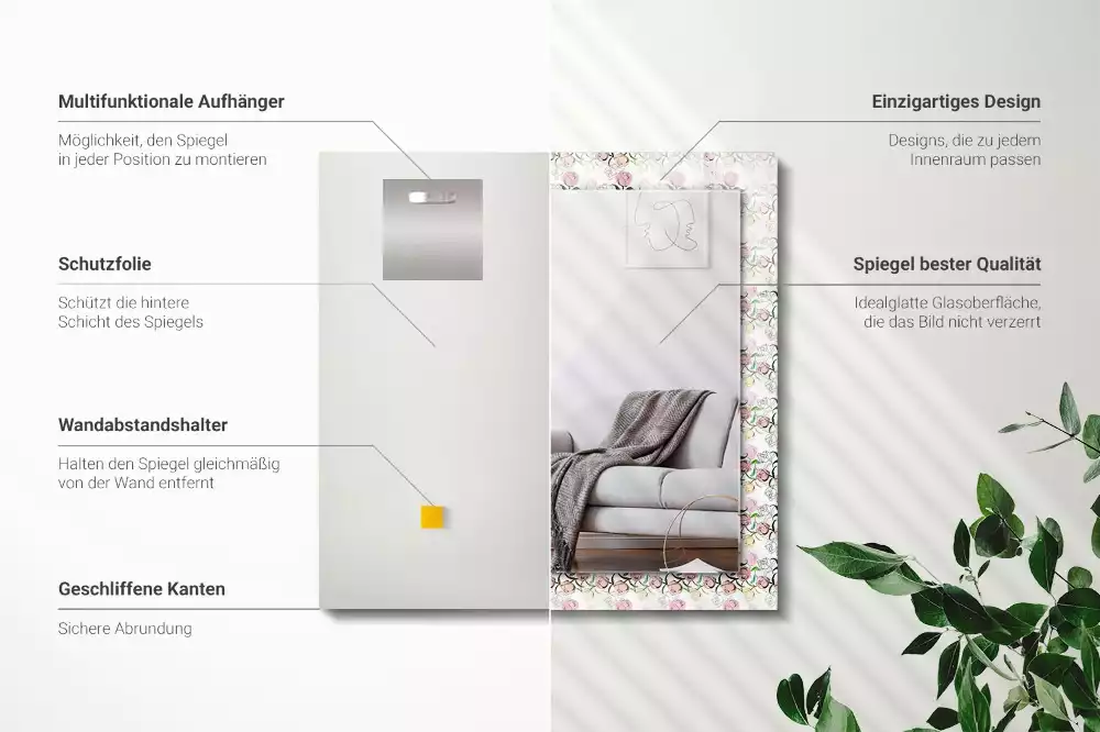 Rechthoekige spiegel met decoratie Bloemenpatroon