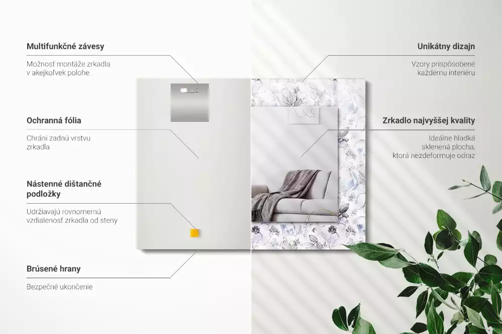 Rechthoekige spiegel lijst met print Bloemen en bladeren