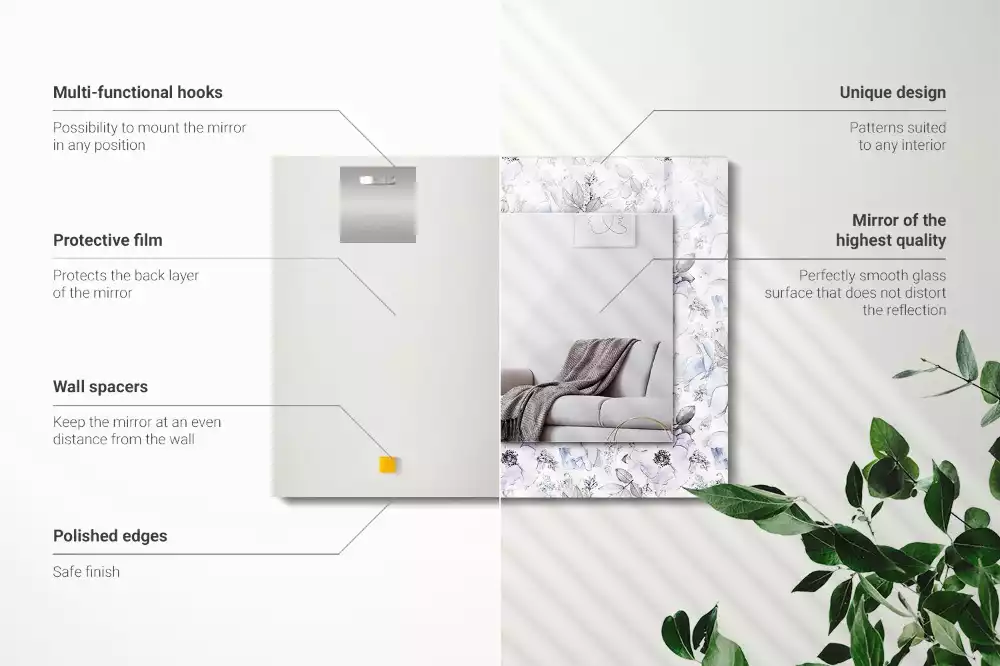 Rechthoekige spiegel lijst met print Bloemen en bladeren