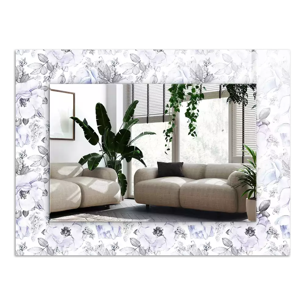 Rechthoekige spiegel lijst met print Bloemen en bladeren