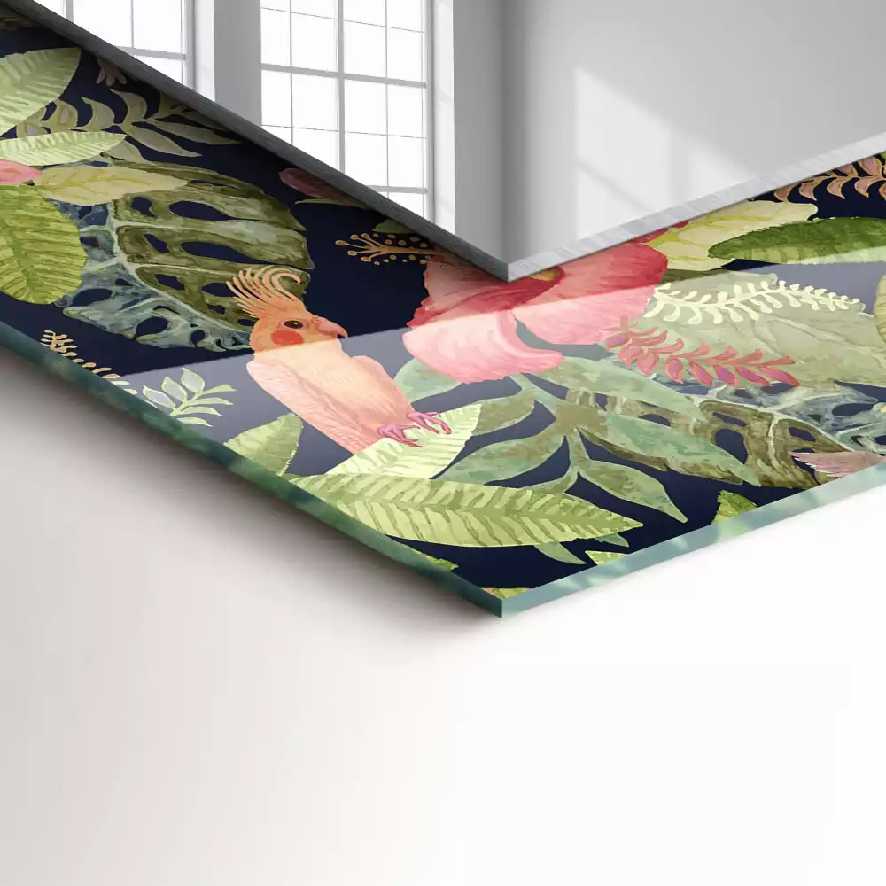 Bedrukte rechthoekige spiegel Bloemen en vogels