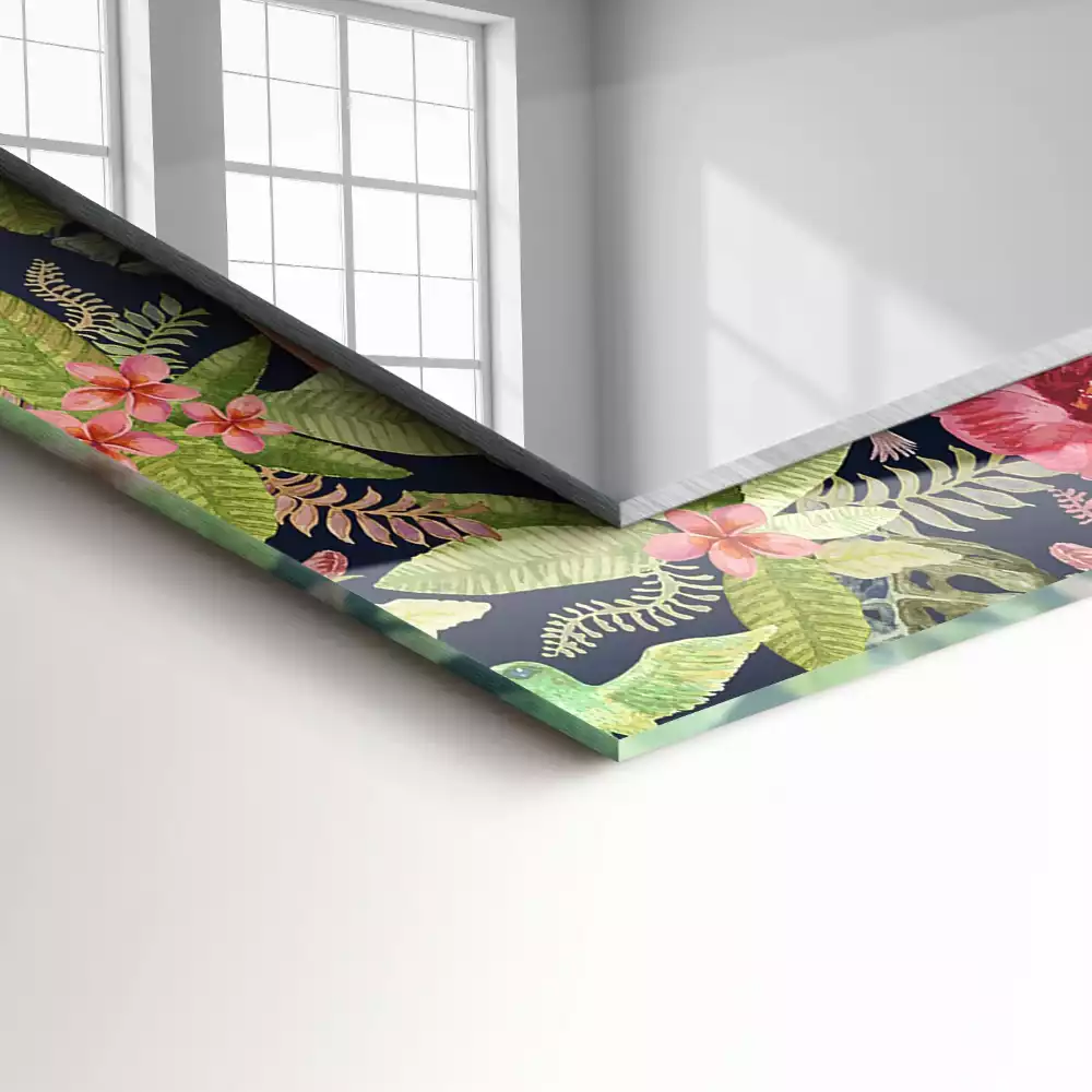 Bedrukte rechthoekige spiegel Bloemen en vogels