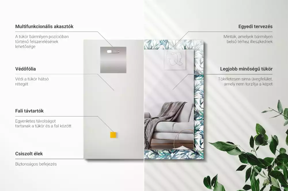 Rechthoekige spiegel met decoratie Bamboe bladeren aquarel