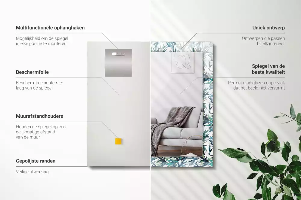 Rechthoekige spiegel met decoratie Bamboe bladeren aquarel