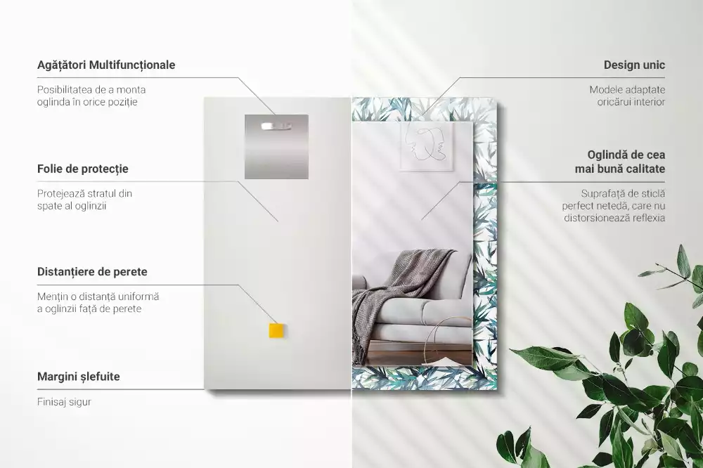 Rechthoekige spiegel met decoratie Bamboe bladeren aquarel