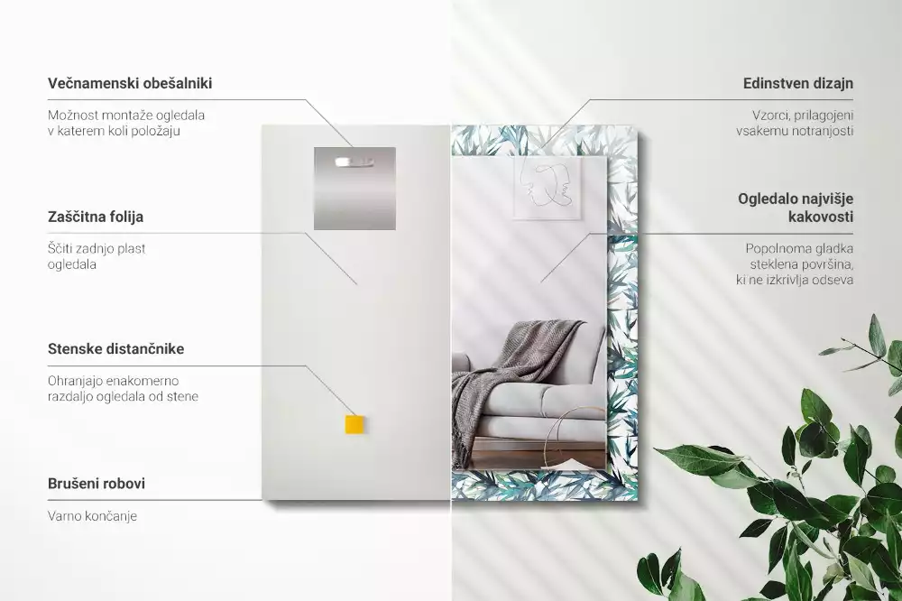 Rechthoekige spiegel met decoratie Bamboe bladeren aquarel