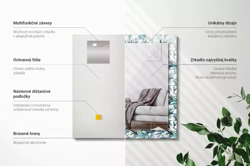 Rechthoekige spiegel met decoratie Bamboe bladeren aquarel