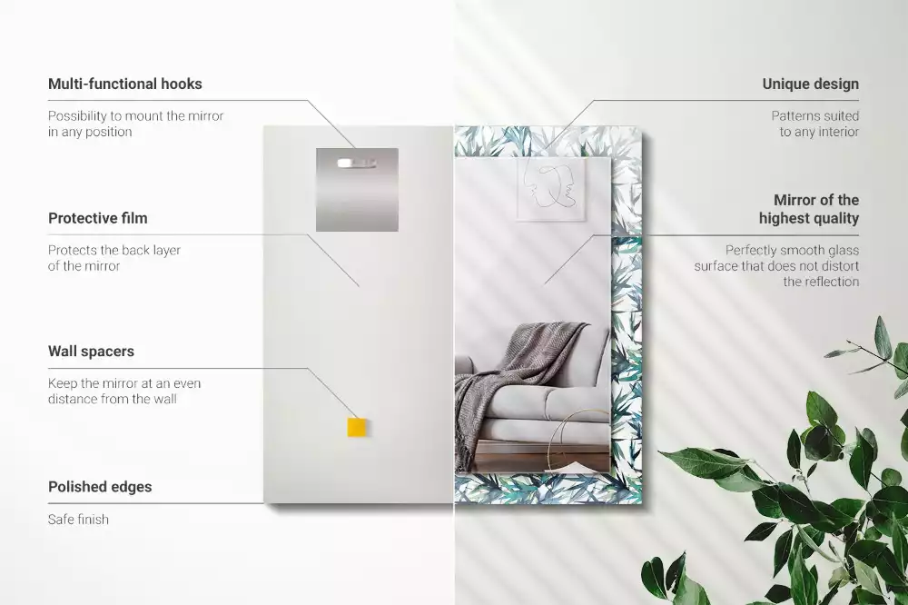 Rechthoekige spiegel met decoratie Bamboe bladeren aquarel