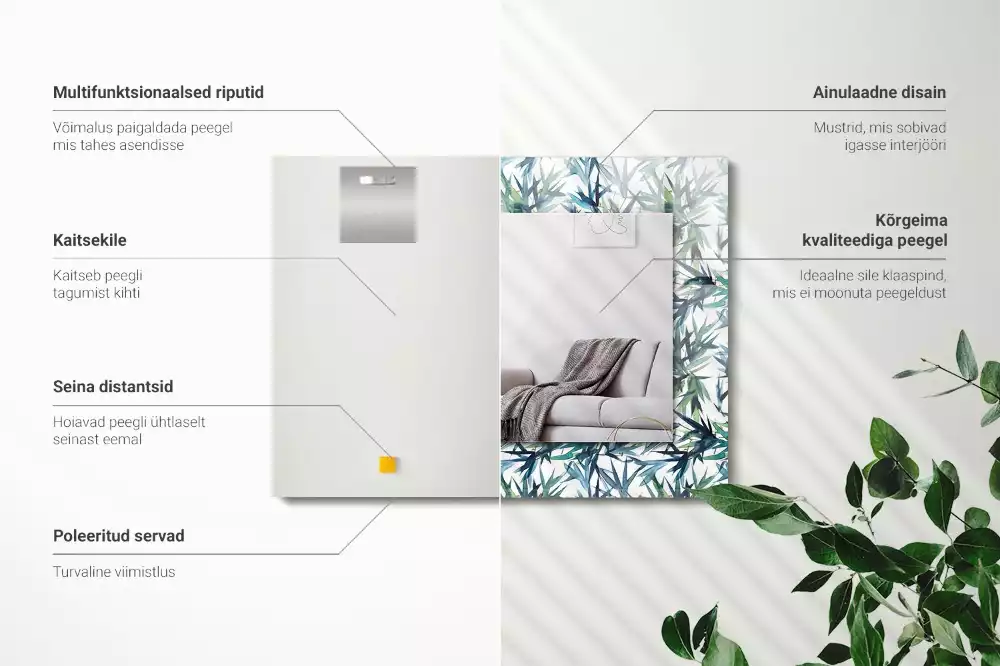 Rechthoekige spiegel met decoratie Bamboe bladeren aquarel