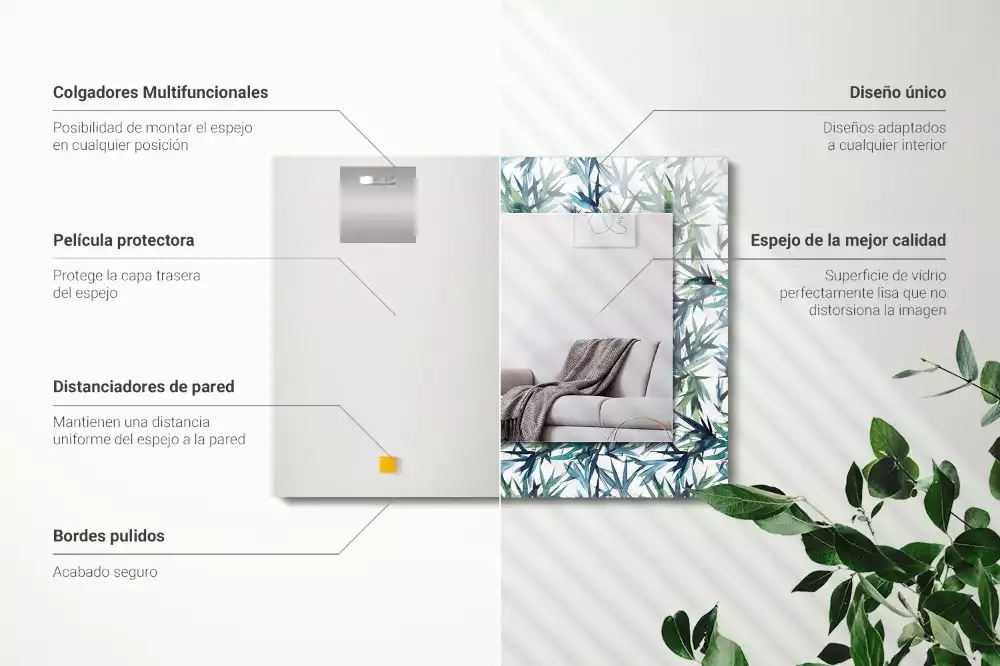 Rechthoekige spiegel met decoratie Bamboe bladeren aquarel