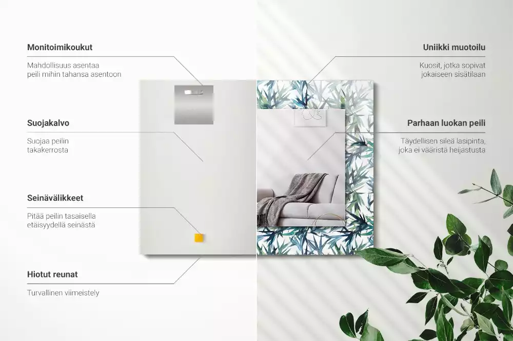 Rechthoekige spiegel met decoratie Bamboe bladeren aquarel