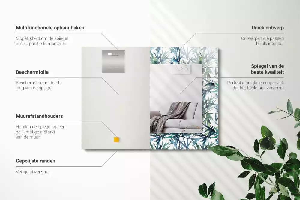 Rechthoekige spiegel met decoratie Bamboe bladeren aquarel