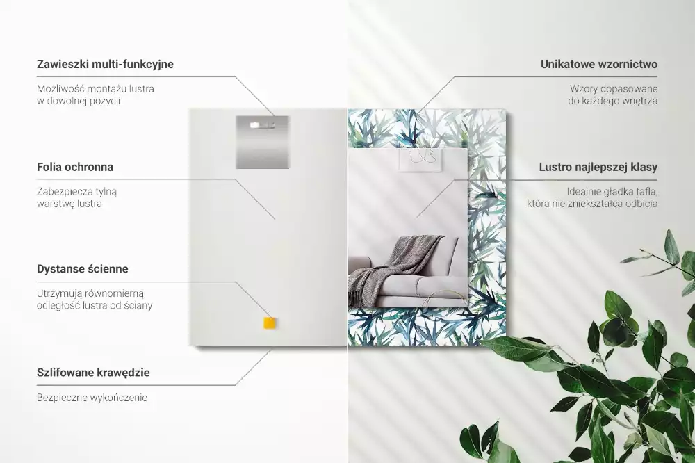 Rechthoekige spiegel met decoratie Bamboe bladeren aquarel