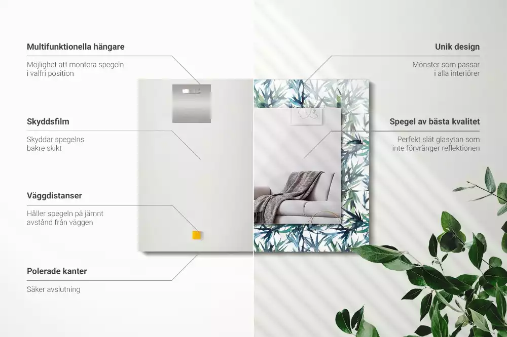 Rechthoekige spiegel met decoratie Bamboe bladeren aquarel