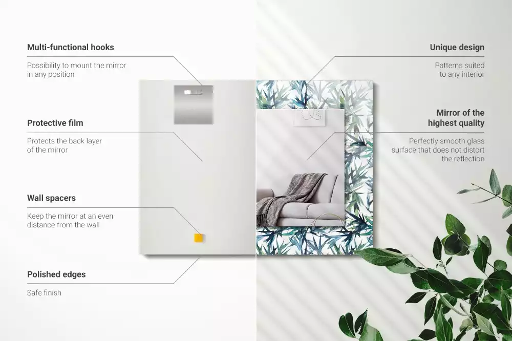 Rechthoekige spiegel met decoratie Bamboe bladeren aquarel