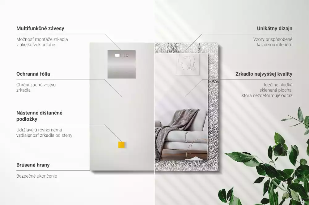 Rechthoekige spiegel lijst met print 3D-patroon