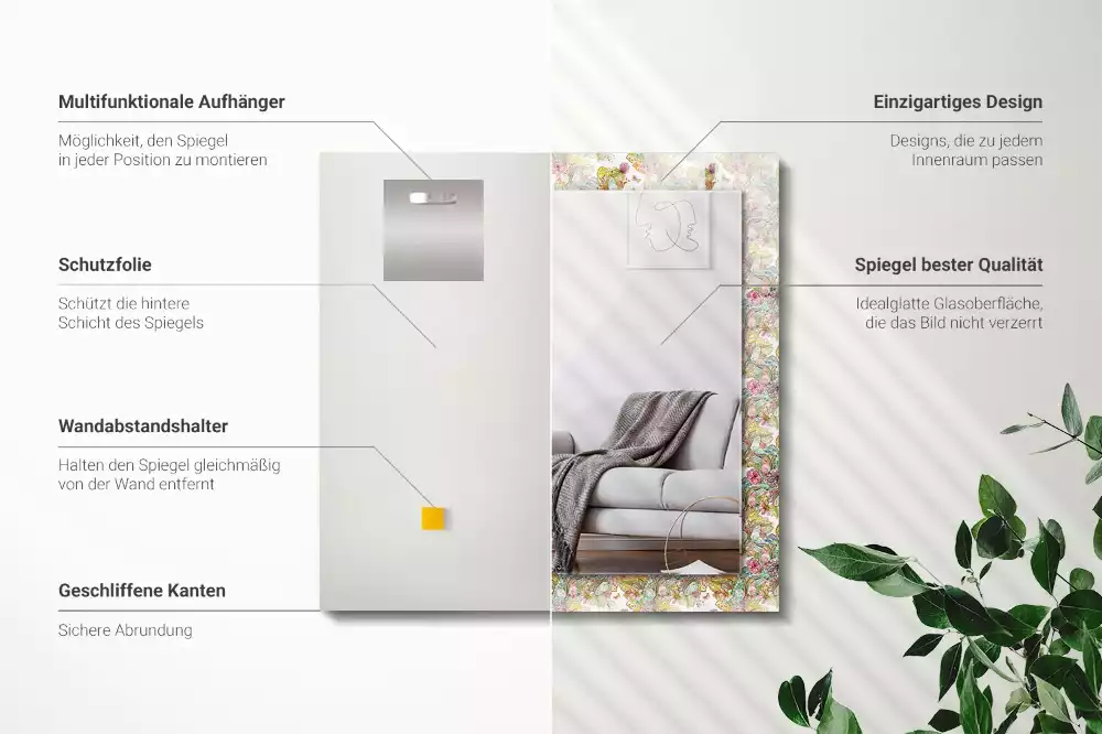 Bedrukte rechthoekige spiegel Kleurrijke vlinders bloemen