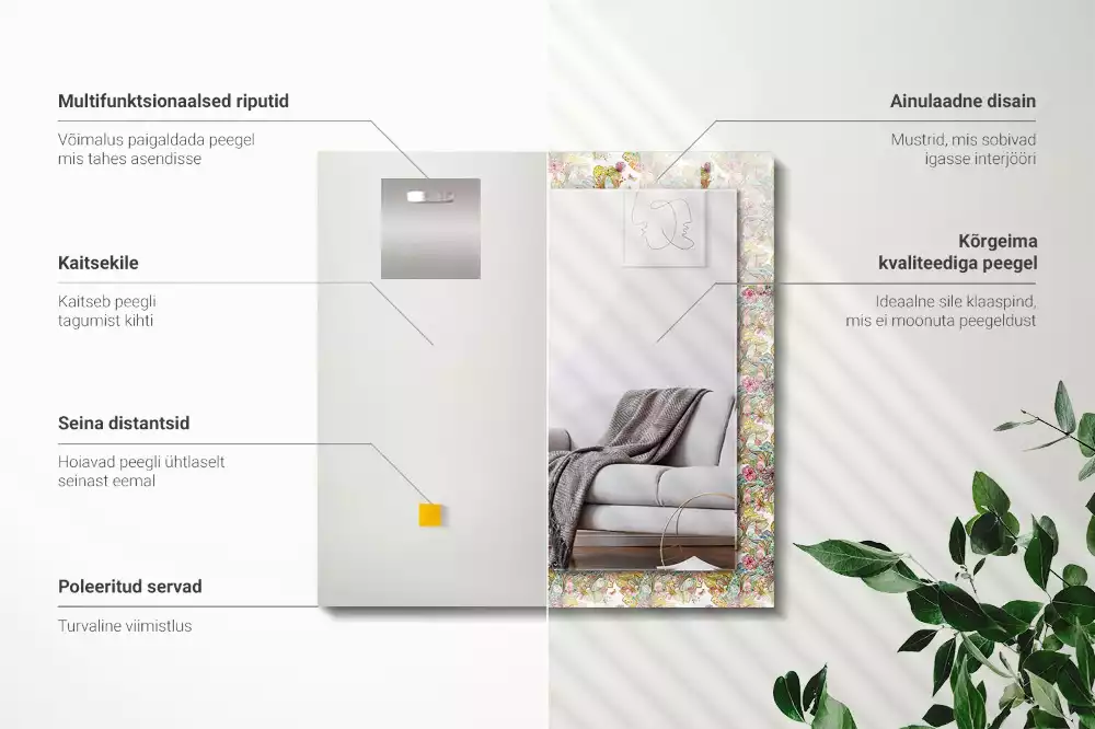 Bedrukte rechthoekige spiegel Kleurrijke vlinders bloemen