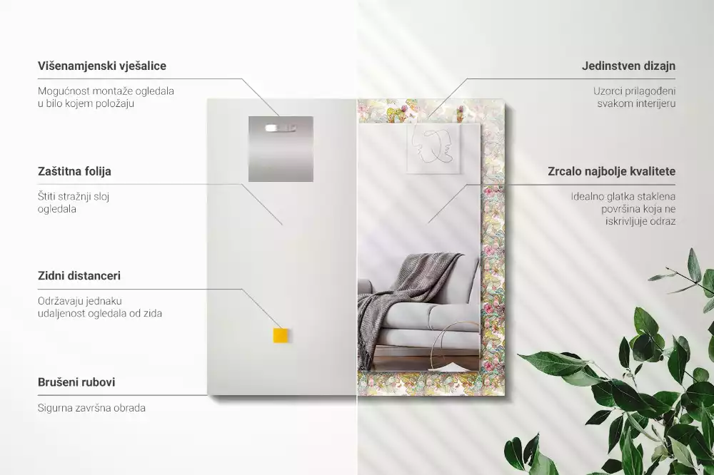 Bedrukte rechthoekige spiegel Kleurrijke vlinders bloemen