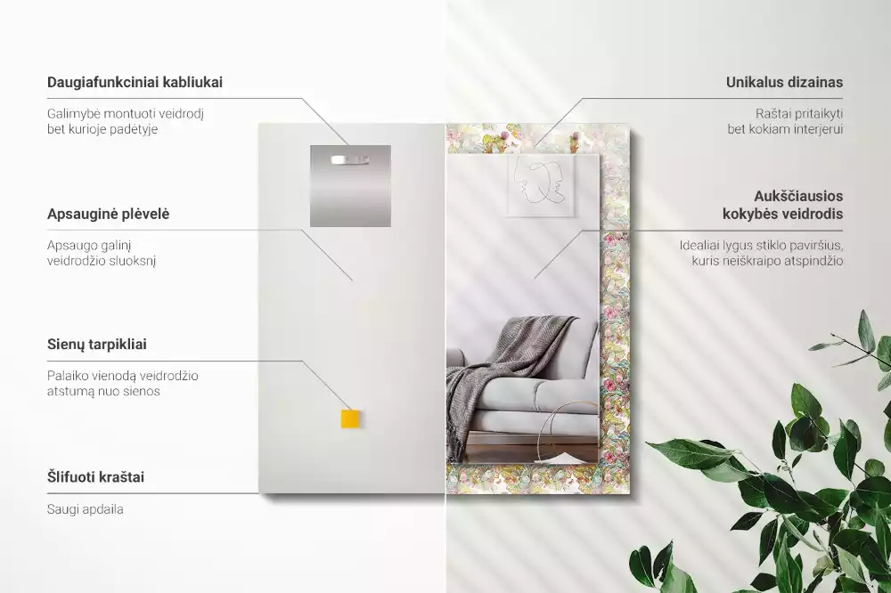 Bedrukte rechthoekige spiegel Kleurrijke vlinders bloemen