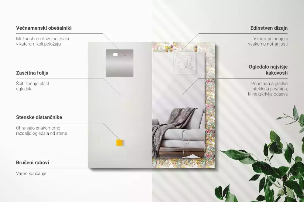 Bedrukte rechthoekige spiegel Kleurrijke vlinders bloemen