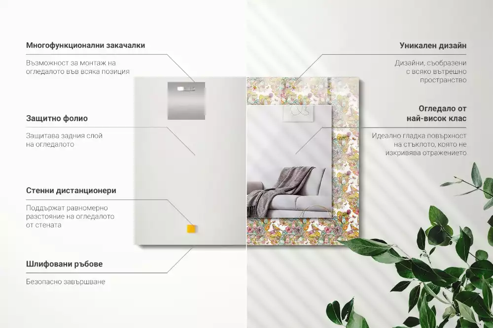 Bedrukte rechthoekige spiegel Kleurrijke vlinders bloemen