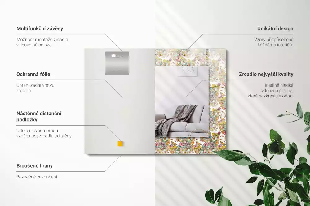 Bedrukte rechthoekige spiegel Kleurrijke vlinders bloemen