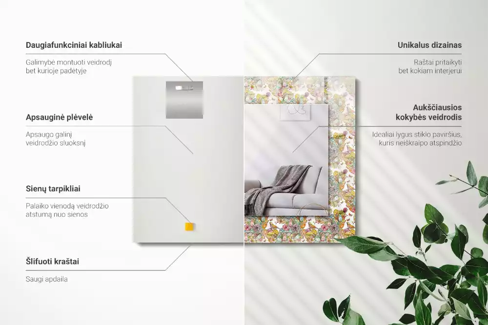 Bedrukte rechthoekige spiegel Kleurrijke vlinders bloemen