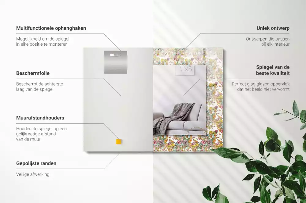 Bedrukte rechthoekige spiegel Kleurrijke vlinders bloemen