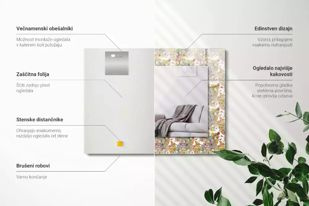 Bedrukte rechthoekige spiegel Kleurrijke vlinders bloemen