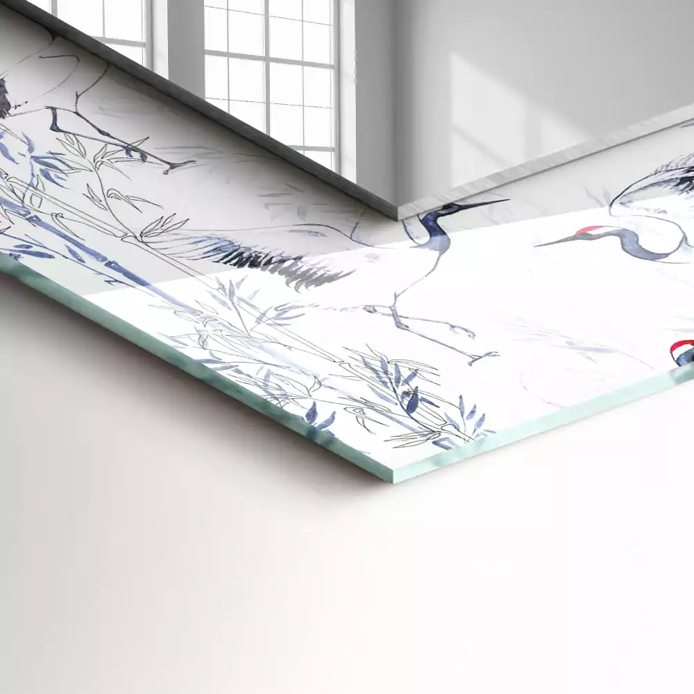 Rechthoekige spiegel met decoratie Kranen en bamboe