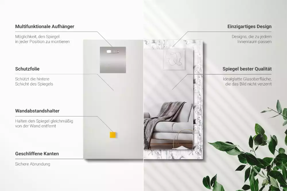 Rechthoekige spiegel met decoratie Kranen en bamboe